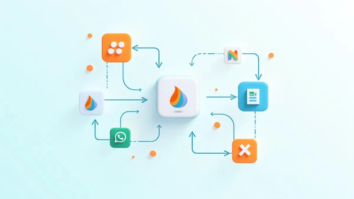 Workflow automation illustration showing interconnected apps