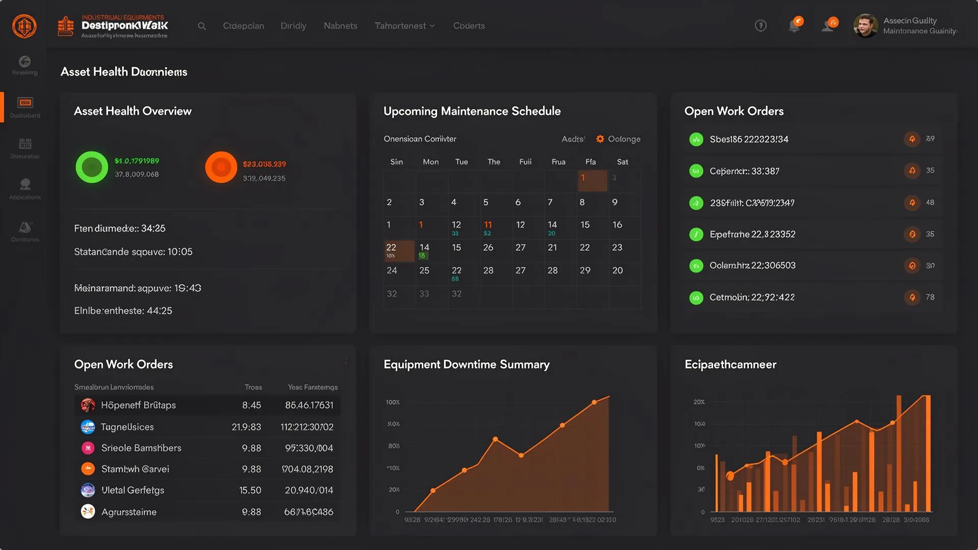 Equipment Maintenance Software Dashboard - Preventive maintenance scheduling and real-time asset tracking interface