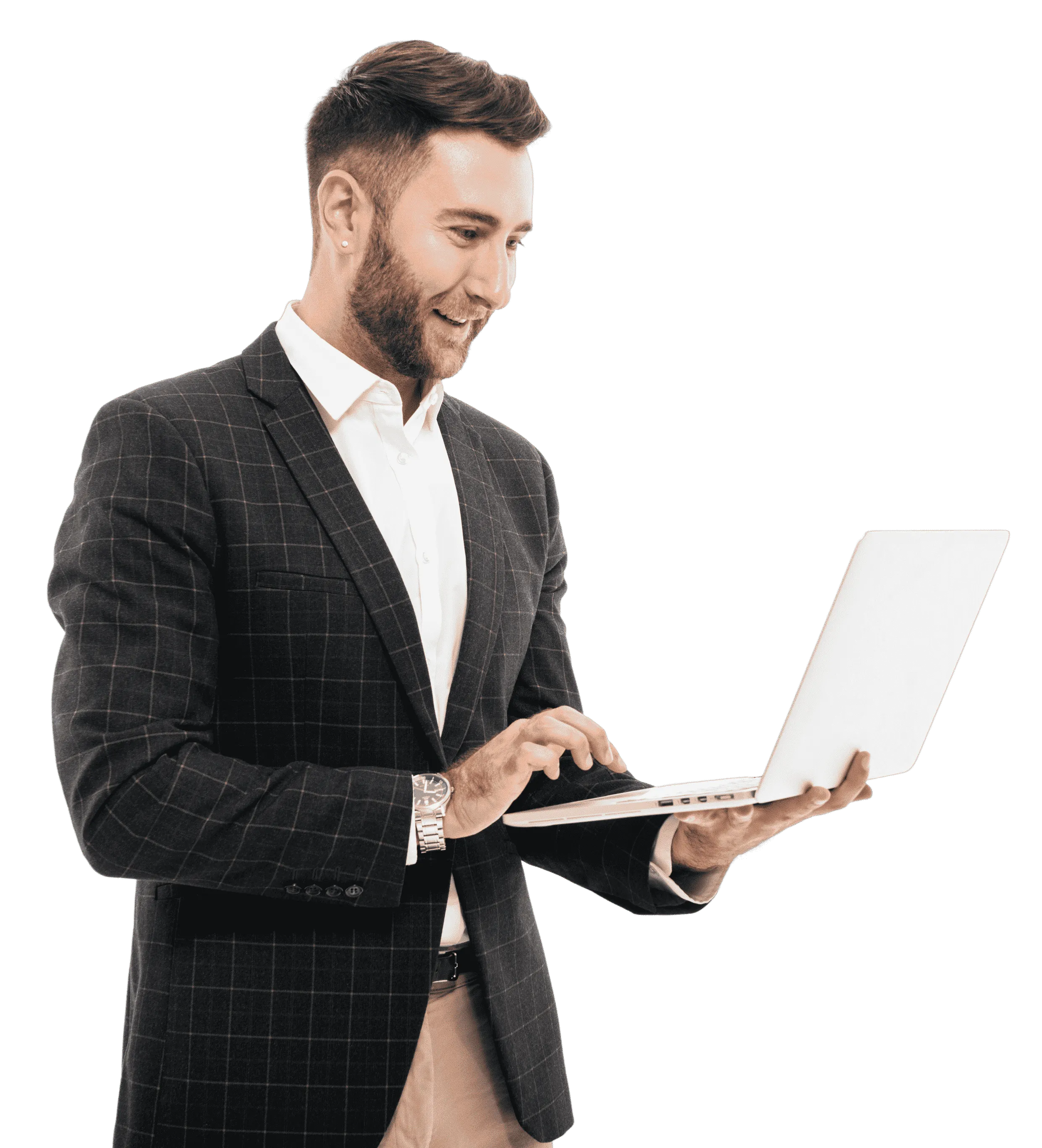 Happy professional holding a laptop