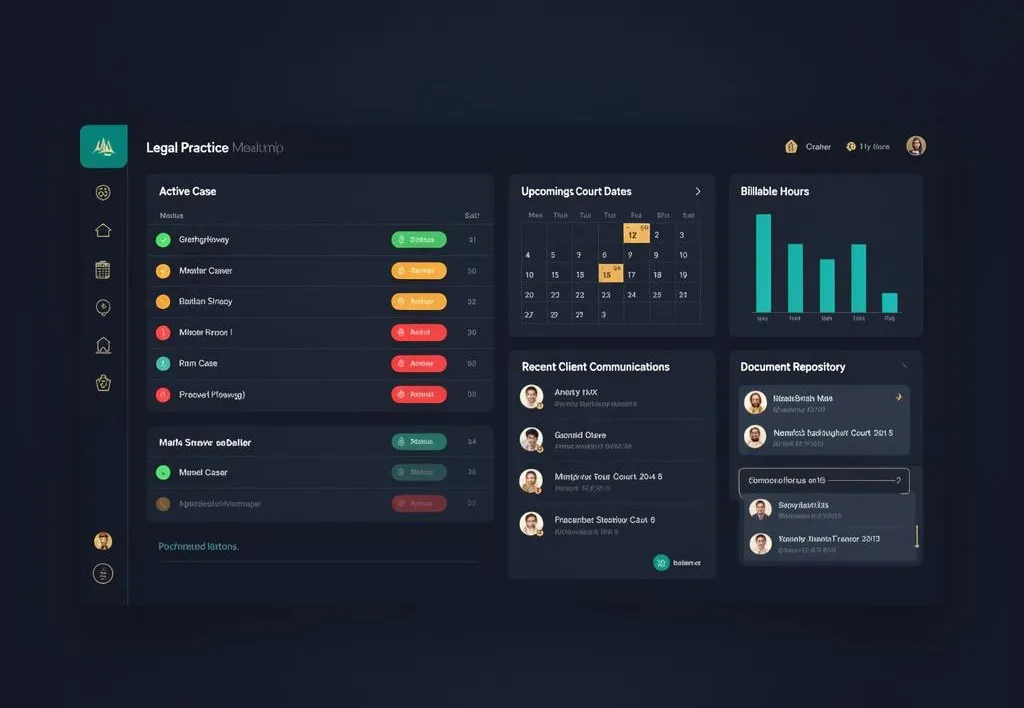 Lawyer Office Management System dashboard overview showing case analytics and firm performance