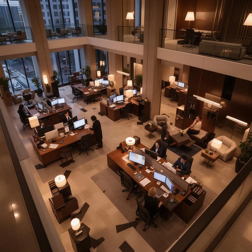 Modern law firm office interior with professional legal management software integration