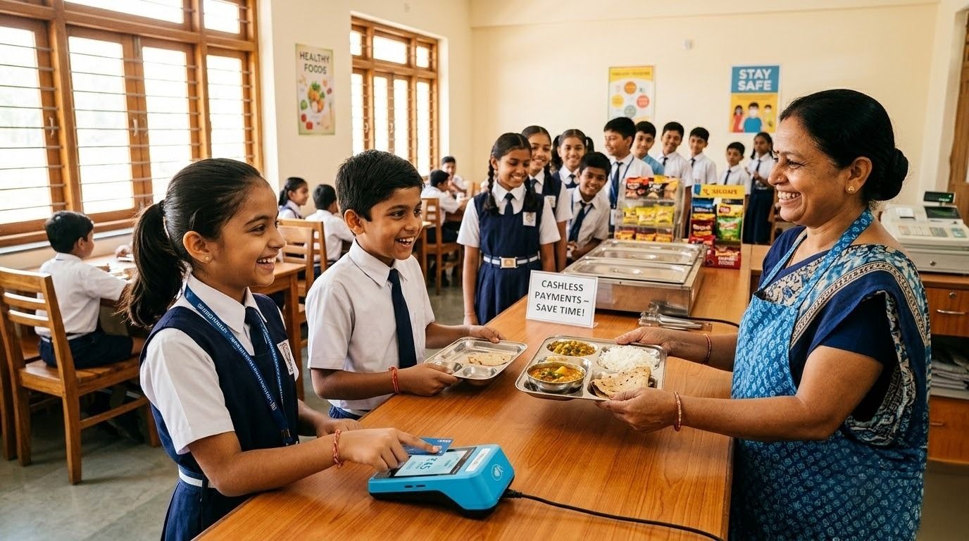 School canteen with students using cashless digital payment for meals.jpeg
